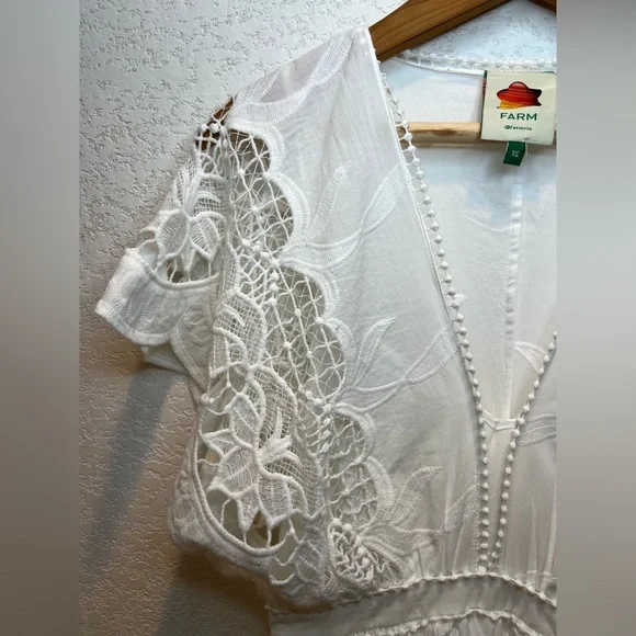NWOT Farm Rio Off White Richelier MIDI Tiered Dress Eyelet Embroidery size XS - Picture 11 of 12